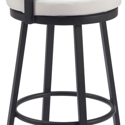 31" Black Natural And White Woven Aluminum And Rattan Low Back Outdoor Bar Height Chair