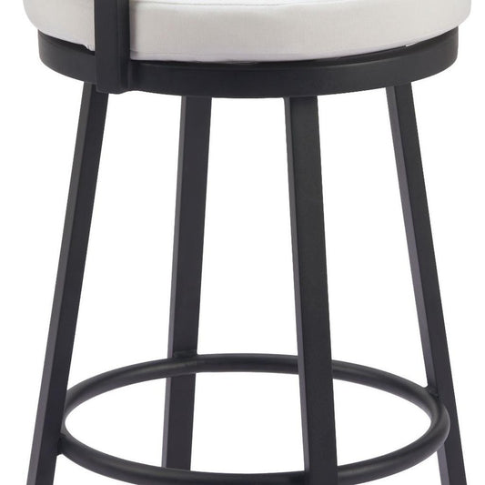 31" Black Natural And White Woven Aluminum And Rattan Low Back Outdoor Bar Height Chair