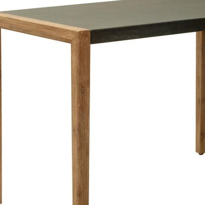 56" Gray And Natural Faux Concrete And Solid Wood Outdoor Bar Table