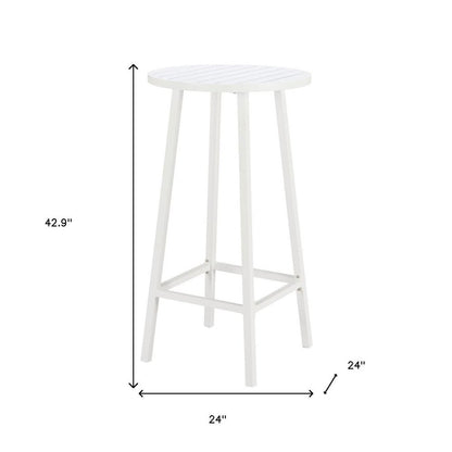 24" White Aluminum Slat Rounded Outdoor Bar Table