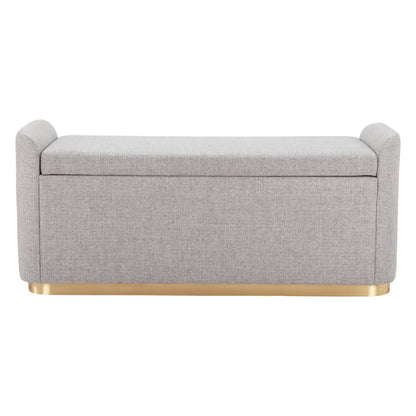 48" Gray And Gold Fabric Upholstered Storage Bench With Flip Top