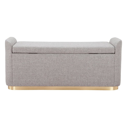48" Gray And Gold Fabric Upholstered Storage Bench With Flip Top