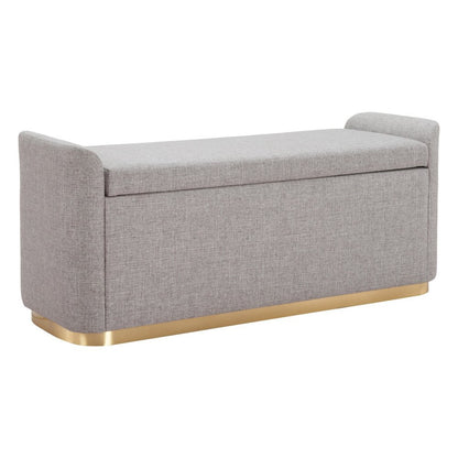 48" Gray And Gold Fabric Upholstered Storage Bench With Flip Top