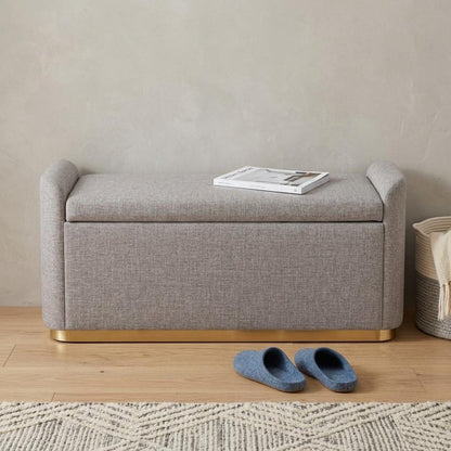 48" Gray And Gold Fabric Upholstered Storage Bench With Flip Top
