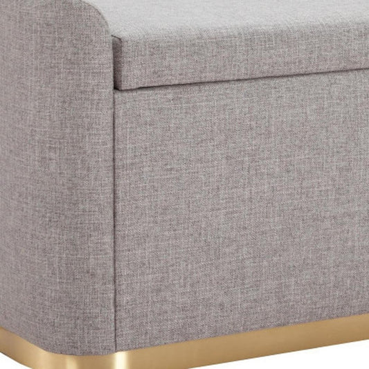 48" Gray And Gold Fabric Upholstered Storage Bench With Flip Top