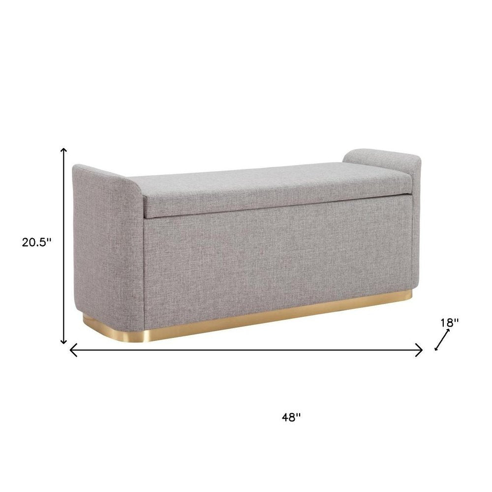 48" Gray And Gold Fabric Upholstered Storage Bench With Flip Top