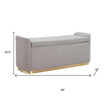 48" Gray And Gold Fabric Upholstered Storage Bench With Flip Top