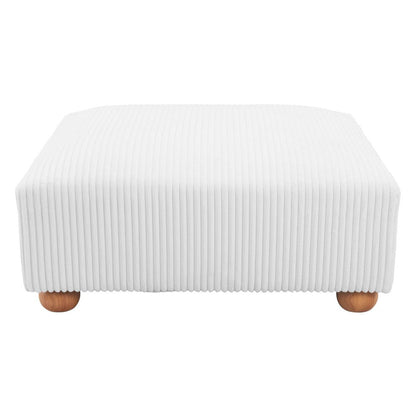 42" White And Natural Corduroy Upholstered Ottoman