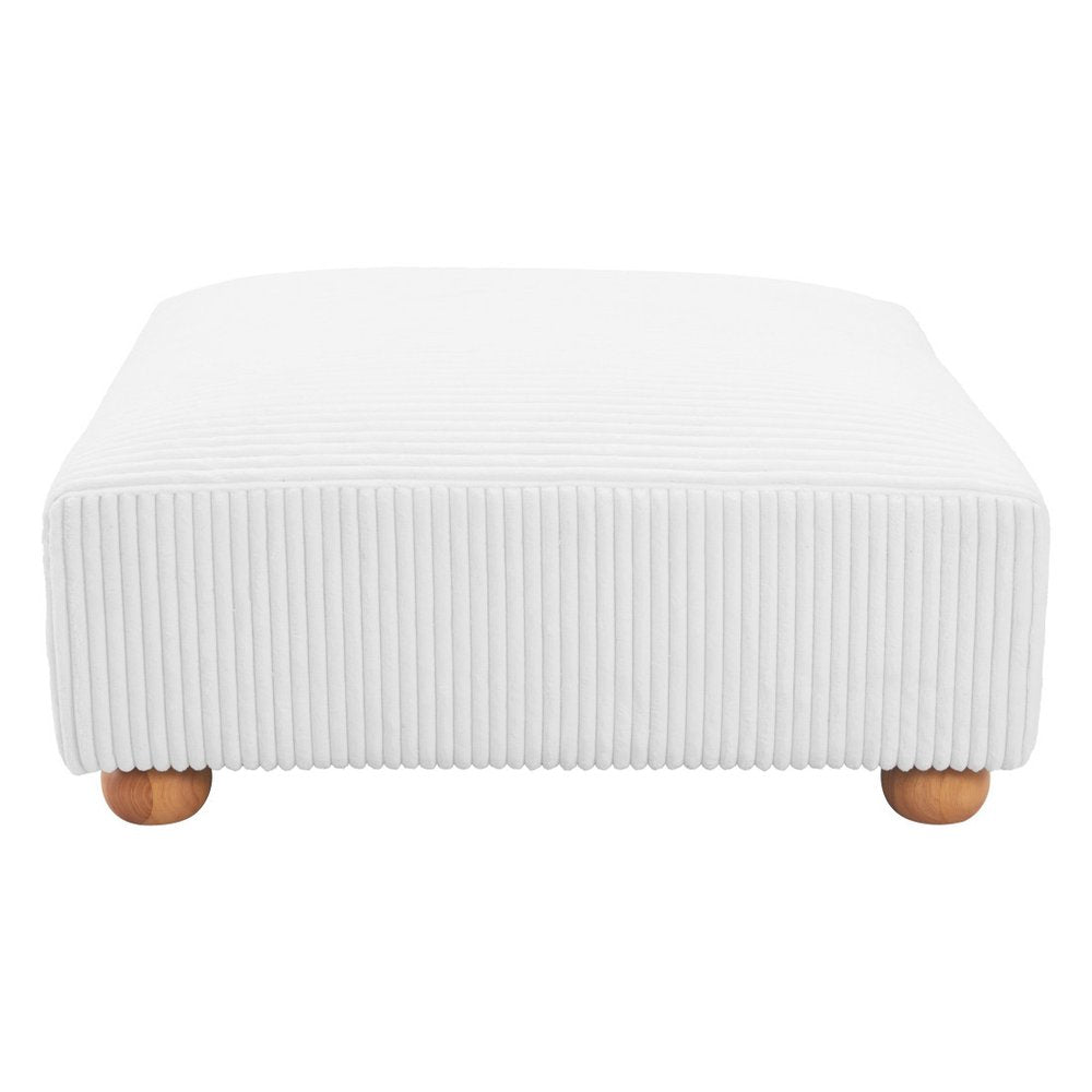 42" White And Natural Corduroy Upholstered Ottoman