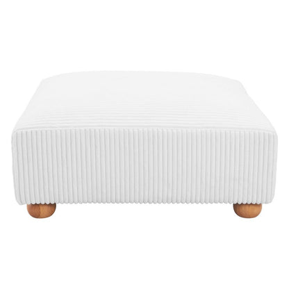 42" White And Natural Corduroy Upholstered Ottoman