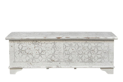 52" White Solid Wood Geometric Ottoman