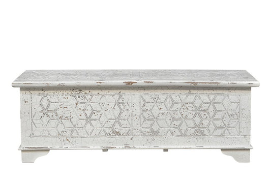 52" White Solid Wood Geometric Ottoman