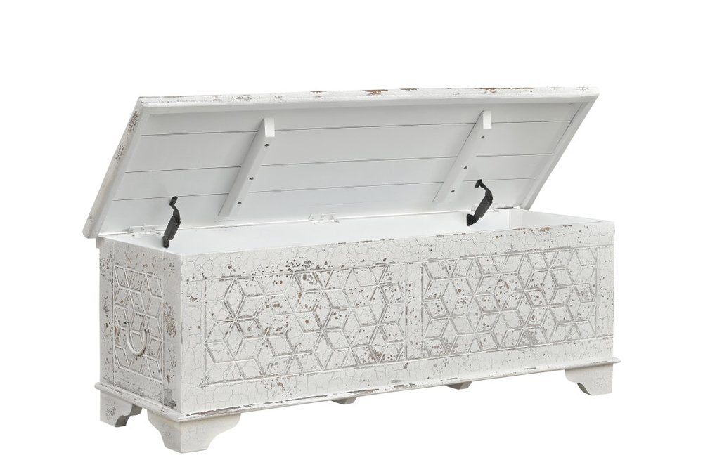 52" White Solid Wood Geometric Ottoman