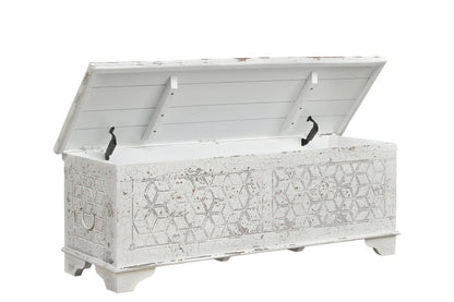 52" White Solid Wood Geometric Ottoman
