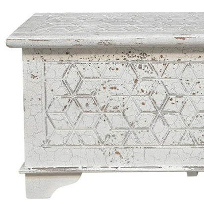 52" White Solid Wood Geometric Ottoman