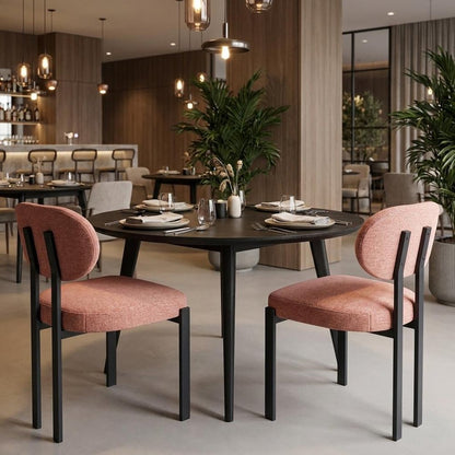 Set of Two Salmon and Black Chenille And Metal Partially Open Back Dining Side Chairs