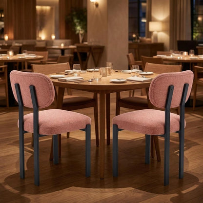 Set of Two Salmon and Black Chenille And Metal Partially Open Back Dining Side Chairs