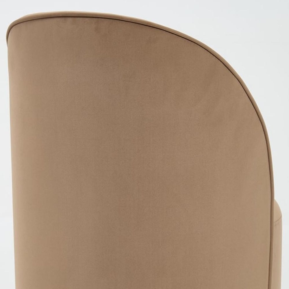 Brown and Black Velvet Curved Back Swivel Dining Arm Chair