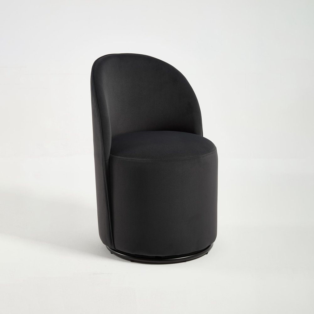 Black Velvet Curved Back Swivel Dining Arm Chair