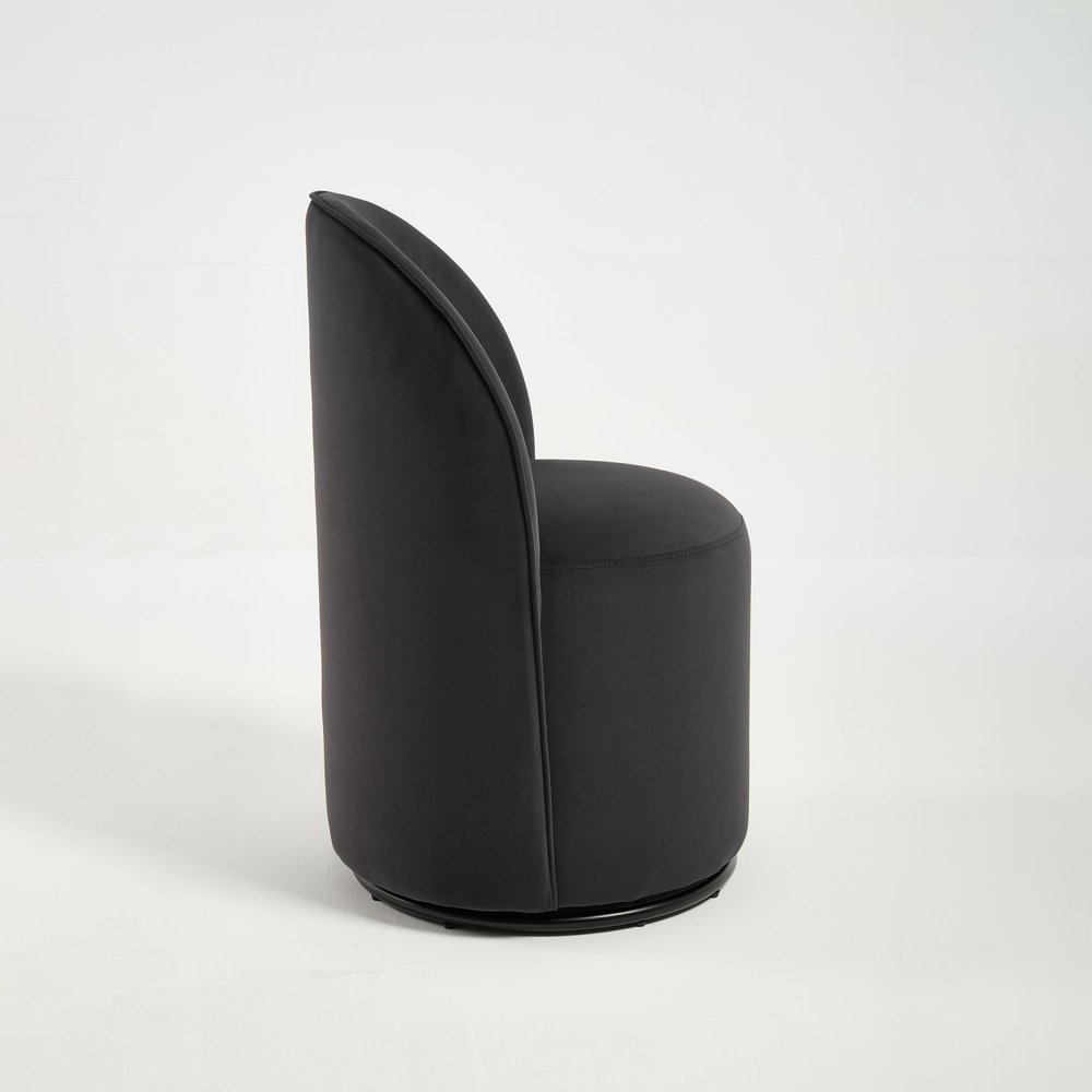 Black Velvet Curved Back Swivel Dining Arm Chair
