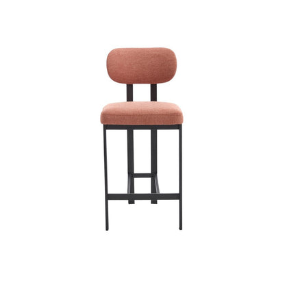 Set of Two 26" Orange And Black Fabric And Steel Low Back Counter Height Bar Chairs