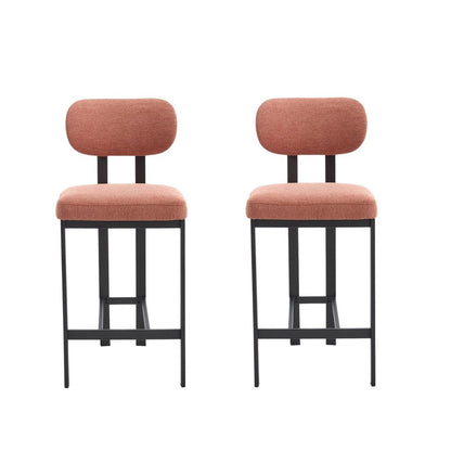 Set of Two 26" Orange And Black Fabric And Steel Low Back Counter Height Bar Chairs