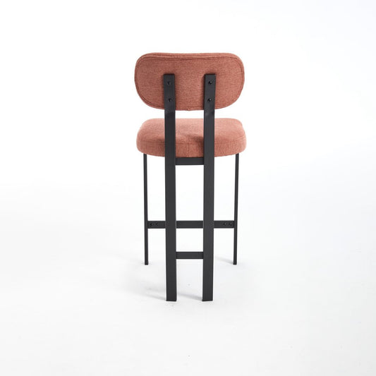 Set of Two 26" Orange And Black Fabric And Steel Low Back Counter Height Bar Chairs