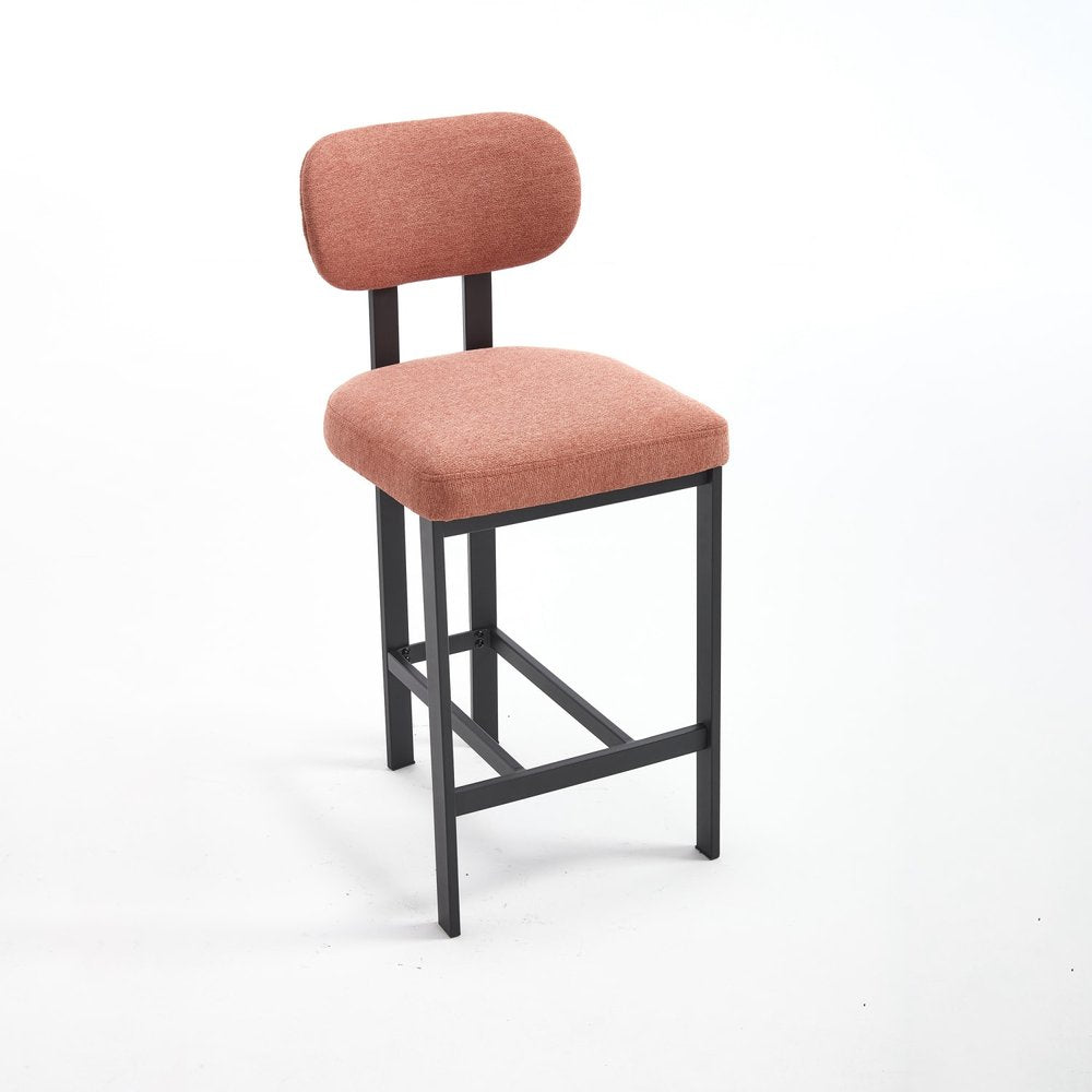 Set of Two 26" Orange And Black Fabric And Steel Low Back Counter Height Bar Chairs