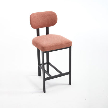 Set of Two 26" Orange And Black Fabric And Steel Low Back Counter Height Bar Chairs