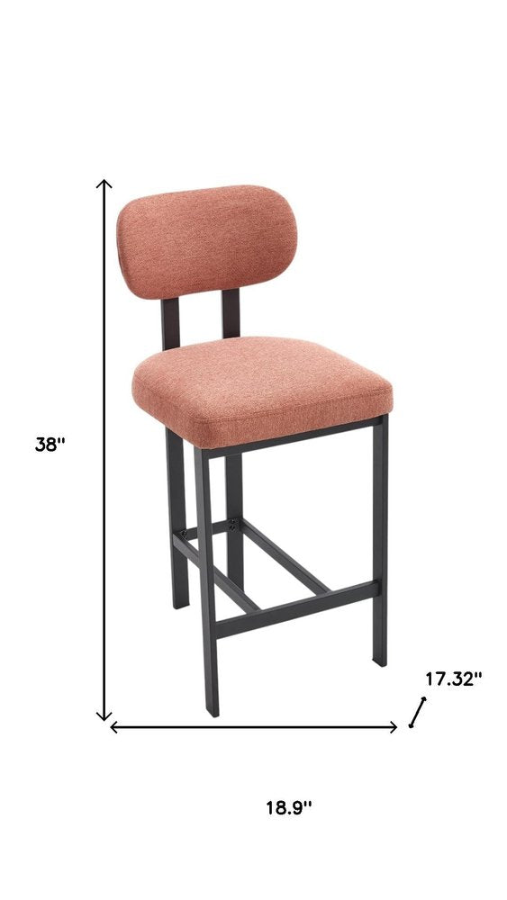Set of Two 26" Orange And Black Fabric And Steel Low Back Counter Height Bar Chairs