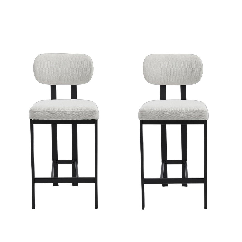 Set of Two 26" White And Black Fabric And Steel Low Back Counter Height Bar Chairs