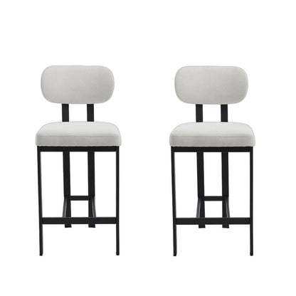 Set of Two 26" White And Black Fabric And Steel Low Back Counter Height Bar Chairs