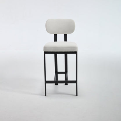 Set of Two 26" White And Black Fabric And Steel Low Back Counter Height Bar Chairs