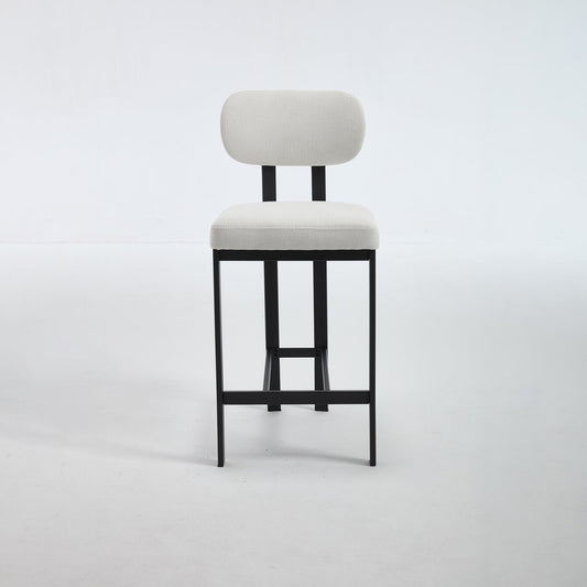 Set of Two 26" White And Black Fabric And Steel Low Back Counter Height Bar Chairs