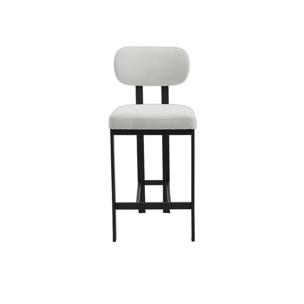 Set of Two 26" White And Black Fabric And Steel Low Back Counter Height Bar Chairs