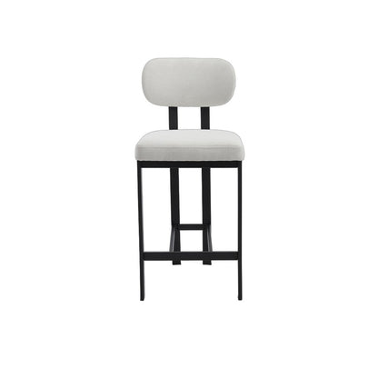Set of Two 26" White And Black Fabric And Steel Low Back Counter Height Bar Chairs