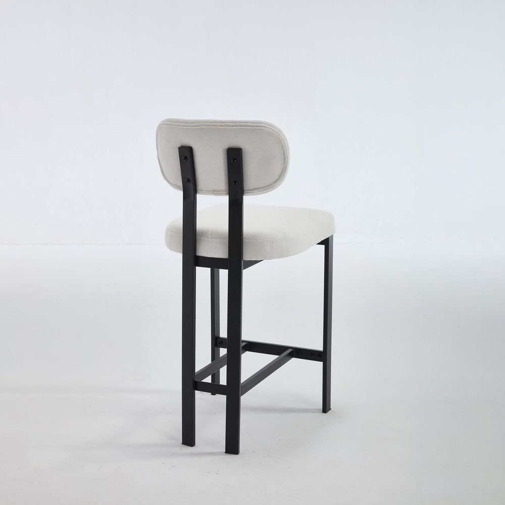Set of Two 26" White And Black Fabric And Steel Low Back Counter Height Bar Chairs
