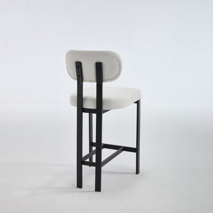 Set of Two 26" White And Black Fabric And Steel Low Back Counter Height Bar Chairs