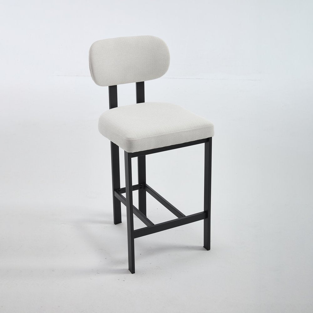 Set of Two 26" White And Black Fabric And Steel Low Back Counter Height Bar Chairs