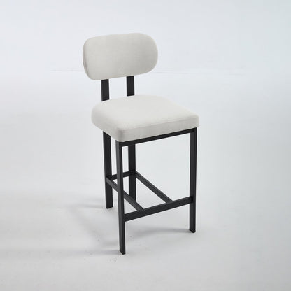 Set of Two 26" White And Black Fabric And Steel Low Back Counter Height Bar Chairs