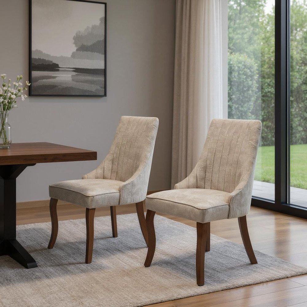 Set of Two Gray And Brown Tufted Velvet And Solid Wood Dining Side Chairs