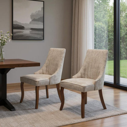 Set of Two Gray And Brown Tufted Velvet And Solid Wood Dining Side Chairs