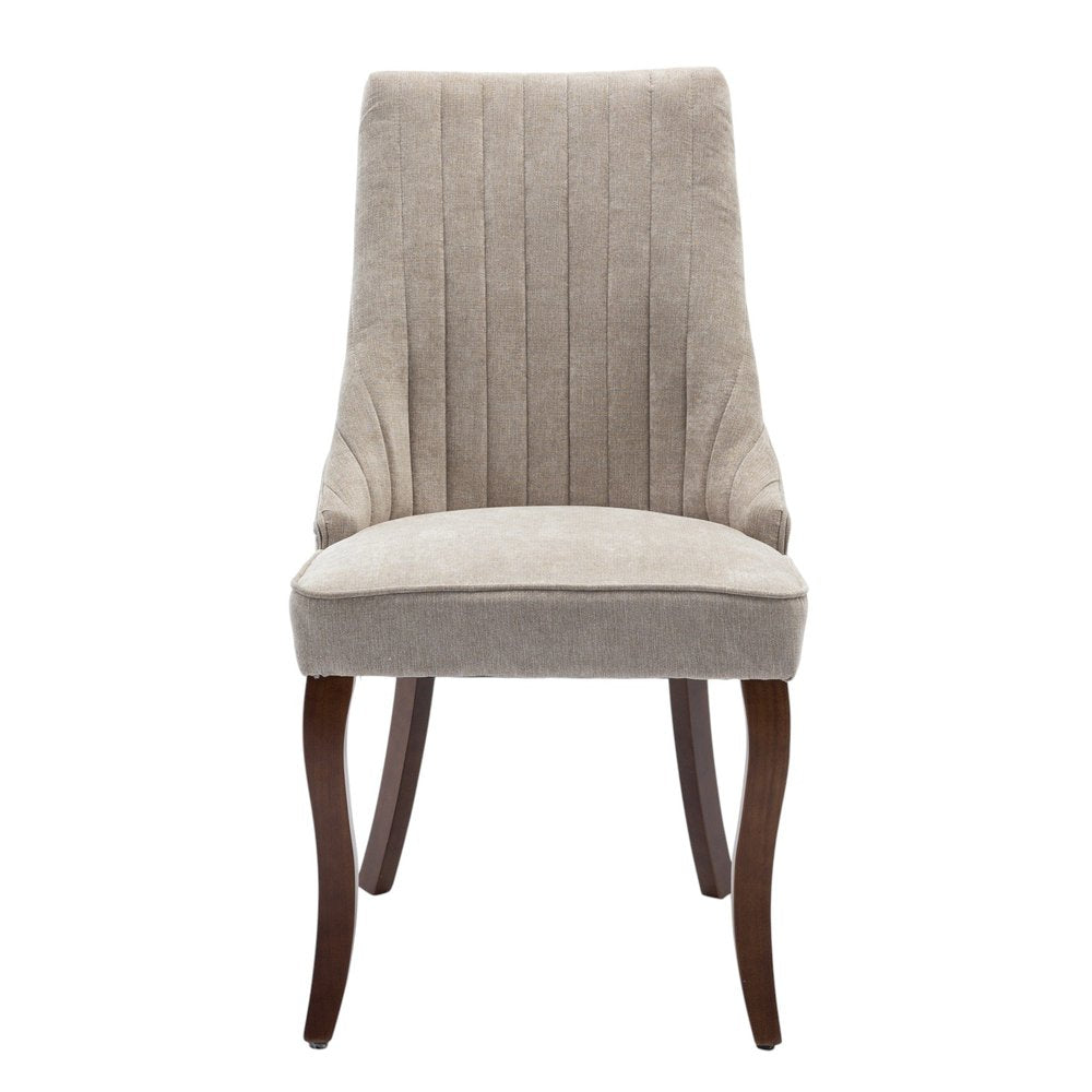 Set of Two Gray And Brown Tufted Velvet And Solid Wood Dining Side Chairs