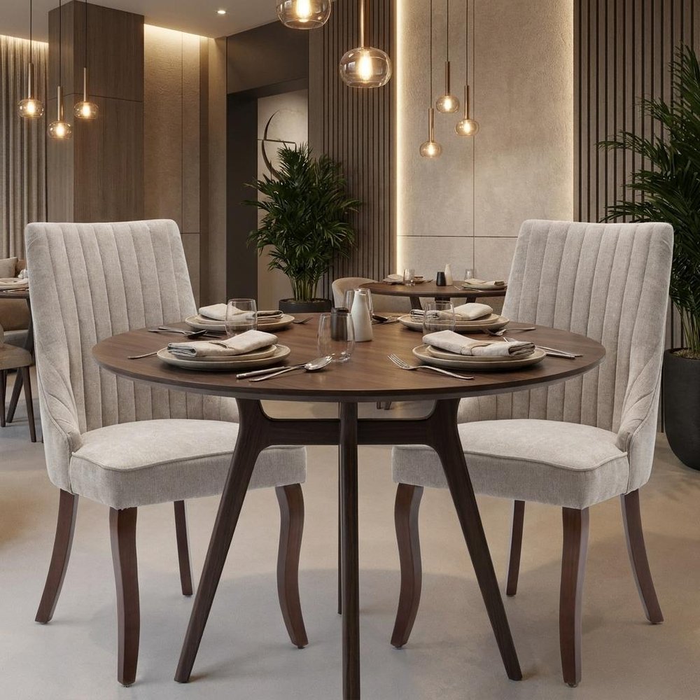 Set of Two Gray And Brown Tufted Velvet And Solid Wood Dining Side Chairs