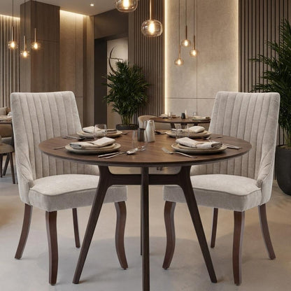 Set of Two Gray And Brown Tufted Velvet And Solid Wood Dining Side Chairs