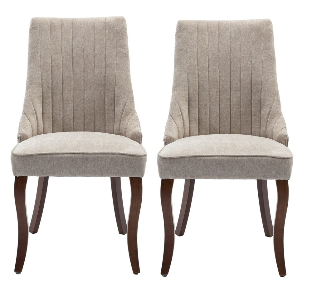 Set of Two Gray And Brown Tufted Velvet And Solid Wood Dining Side Chairs