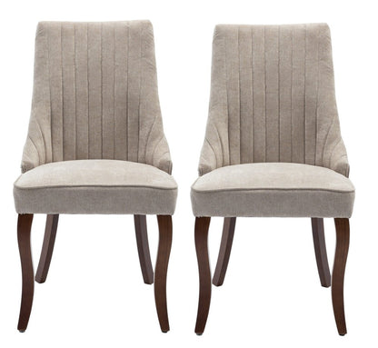 Set of Two Gray And Brown Tufted Velvet And Solid Wood Dining Side Chairs