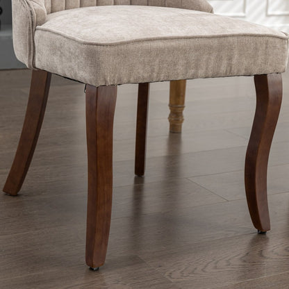 Set of Two Gray And Brown Tufted Velvet And Solid Wood Dining Side Chairs
