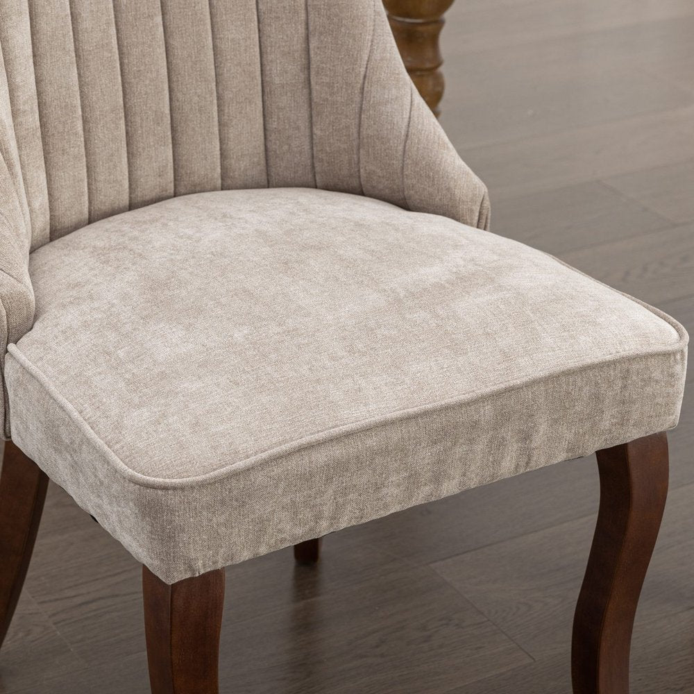 Set of Two Gray And Brown Tufted Velvet And Solid Wood Dining Side Chairs