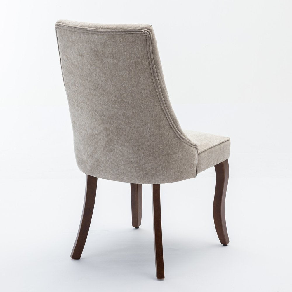 Set of Two Gray And Brown Tufted Velvet And Solid Wood Dining Side Chairs